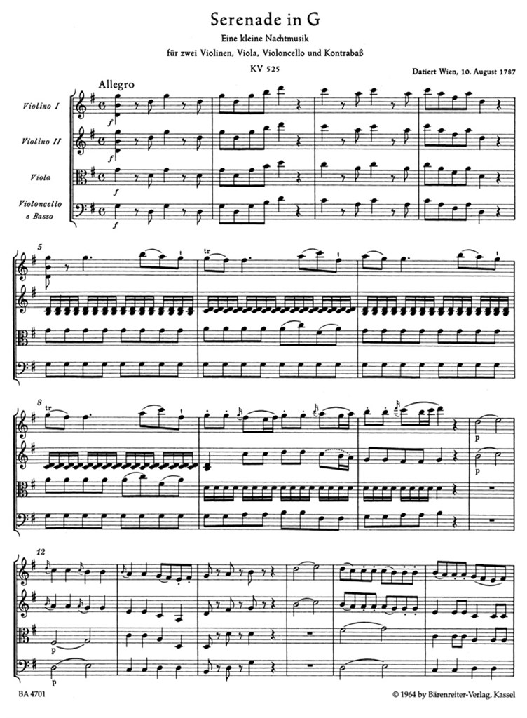 Eine Kleine Nachtmusik für Streicher G-Dur KV 525